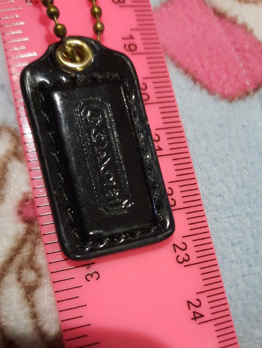 Authentic Coach Black Patent Leather Hang Tag Key Fob with Ball Chain